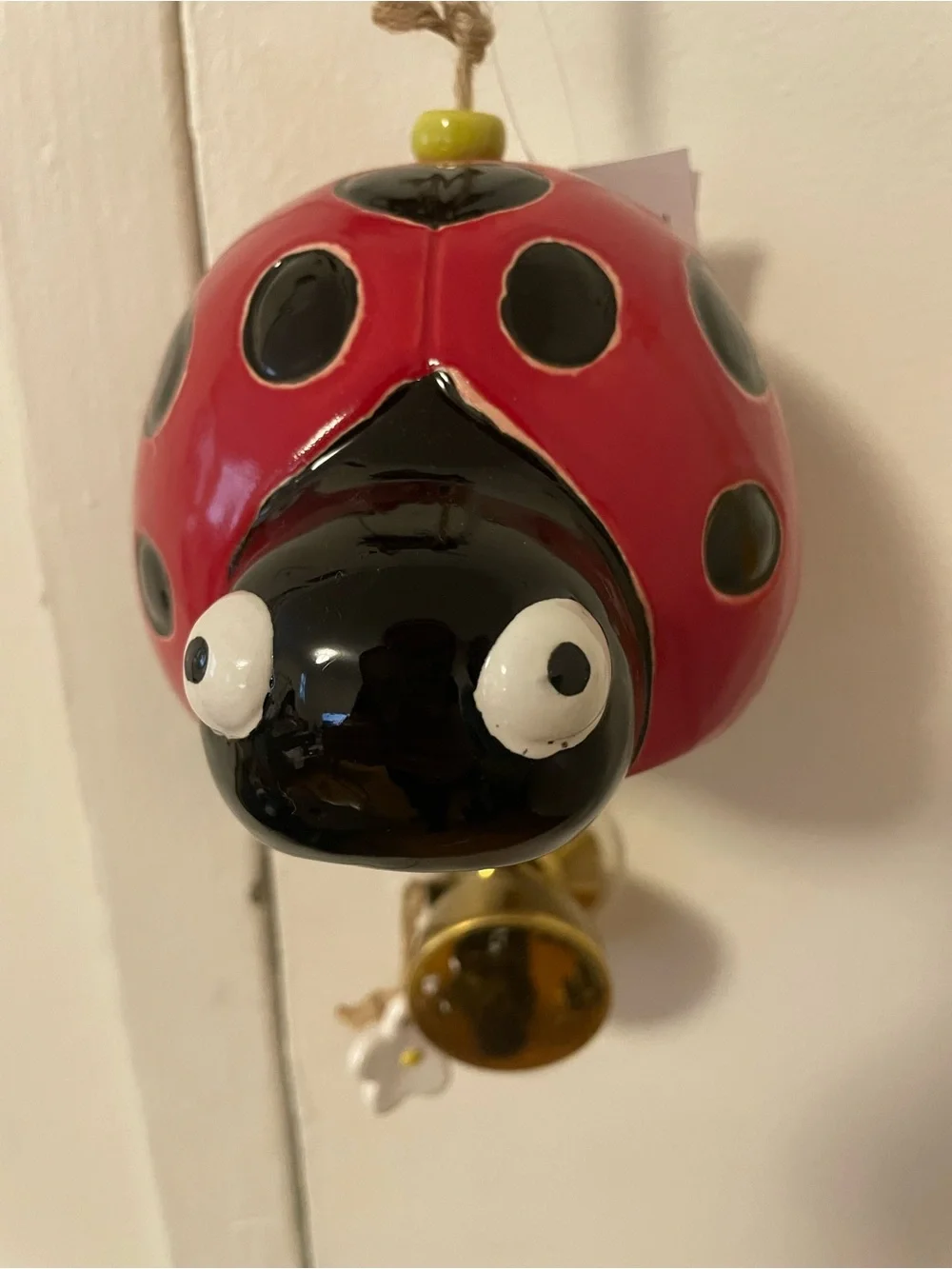 Ceramic Ladybug Wind Chime Hanging Garden Decor - Red Black - Cute Flower Bell